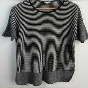 Eileen Fisher Organic Linen Sweater  White Black Striped Knit Short Sleeve PM